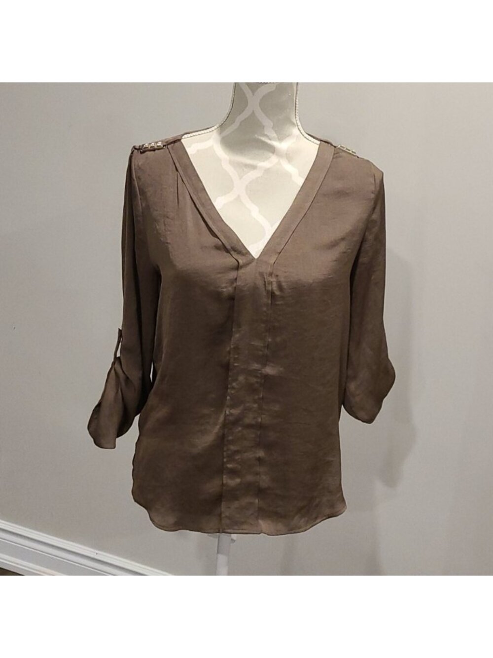 Zara brown blouse with gold studded shoulder